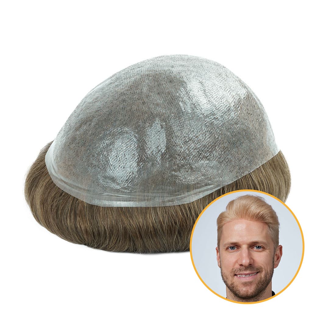 B-HS1R Thin Skin Men's Toupee Hair Systems 0.08 mm Remy Hair Transparent Poly Skin | OFF STANDARD