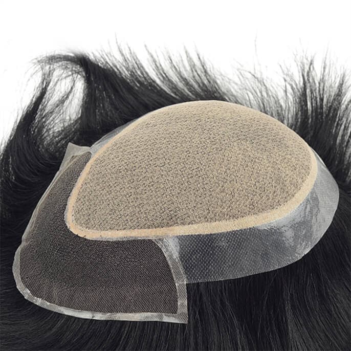 NW948 Silk Top Clear PU and French Lace Front Natural Men's Hair Pieces